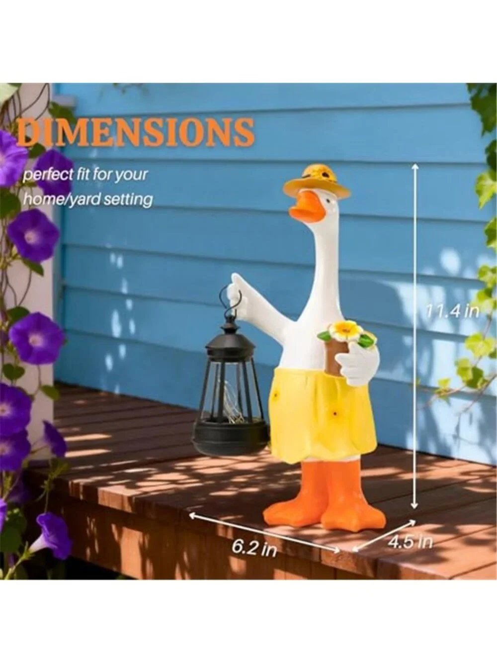 Goose Garden Statues Porch Statues with Solar Lantern Summer Yard Lawn